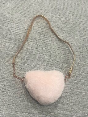 Girls' Plush Heart Crossbody Bag in Light Pink with Gold Chain